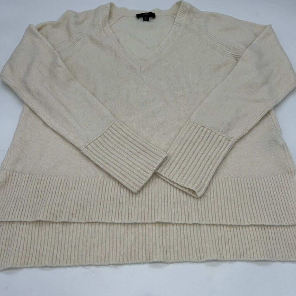 J Crew Womens Pullover V Neck Sweater in Ivory Merino Wool Alpaca Blend Size S